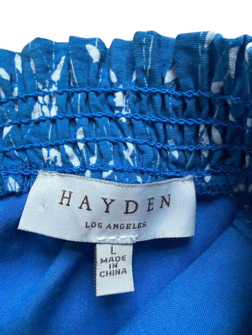 Hayden Los Angeles Linen Blend Floral Smocked Mini Dress Large Blue Puff Sleeve - Picture 3 of 8